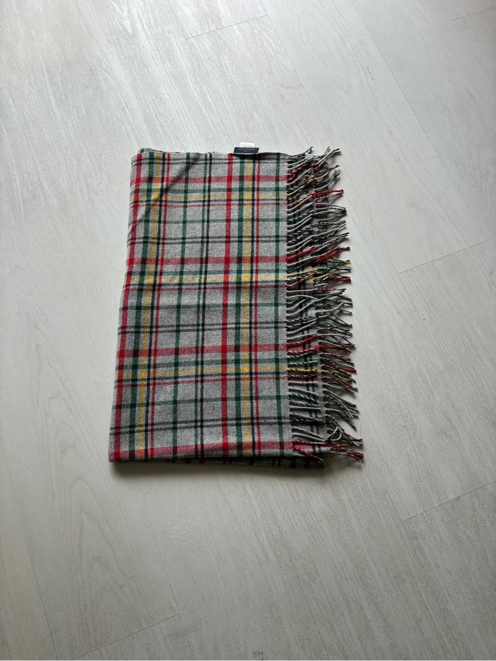 Pendleton Plaid Fringe throw blanket in Gray, Red, Green, Yellow